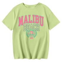 Camiseta Sulayesh com estampa de letras fofas para meninas verde 150 cm