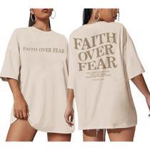 Camiseta Sulayesh Faith Over Fear para mulheres, damasco, tamanho M Camiseta Sulayesh Faith Over Fear para mulheres, damasco, tamanho M
