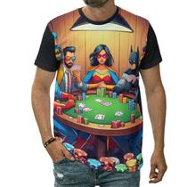 Camiseta Super-heróis Jogando Pôquer Baralho Desenho Camiseta Super-heróis Jogando Pôquer Baralho Desenho