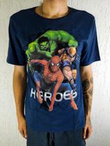 Camiseta Super Heróis Vingadores 100% Algodão Gola Careca Azul Marinho