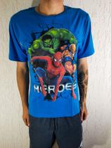 Camiseta Super Heróis Vingadores 100% Algodão Gola Careca Azul Médio