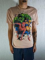 Camiseta Super Heróis Vingadores 100% Algodão Gola Careca Beje