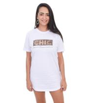 Camiseta Swag Vestido Algodão Dgn Branca Chic Forever Lantejoulas Camiseta Swag Vestido Algodão Dgn Branca Chic Forever Lantejoulas