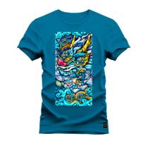 Camiseta T-Shirt 100% Algodão Estampada Durável Dragon Blue