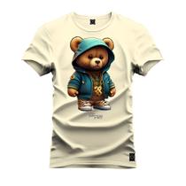Camiseta T-Shirt 100% Algodão Estampada Durável Ursinho De Capuz