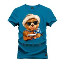 Camiseta T-Shirt 100% Algodão Estampada Durável Urso Paz E Violão