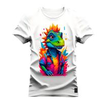 Camiseta T-Shirt Algodão 100% Algodão Camaleão Aquarela