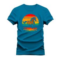 Camiseta T-Shirt Algodão Mácia Confortável Estampada Cavalo aquarela - Vida Country