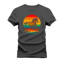 Camiseta T-Shirt Algodão Mácia Confortável Estampada Cavalo aquarela