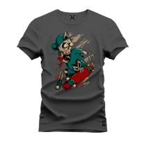 Camiseta T-Shirt Algodão Premium Estampada Caveira Skatista