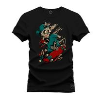 Camiseta T-Shirt Algodão Premium Estampada Caveira Skatista