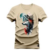 Camiseta T-Shirt Algodão Premium Estampada Lobo Pensador
