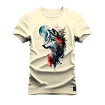 Camiseta T-Shirt Algodão Premium Estampada Lobo Pensador