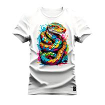 Camiseta T-Shirt Algodão Premium Estampada Serpente Colorida