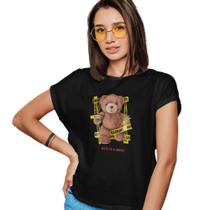 Camiseta T-Shirt Baby Look Feminina Algodão Estampada Urso