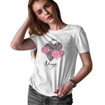 Camiseta T-Shirt Baby Look Feminina Algodão Love Corações