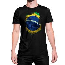 Camiseta T-Shirt Bandeira Do Brasil Textura Pincelada De Tinta