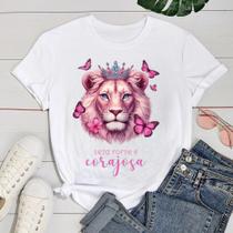 Camiseta T-shirt Básica 100% Algodão Leão Forte e Corajosa Camiseta T-shirt Básica 100% Algodão Leão Forte e Corajosa