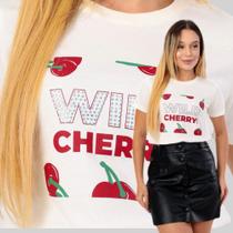 Camiseta T-Shirt Blusa Feminina 100% Algodão Fio 30.1 Penteado Cor Off Moda Cherry