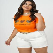 Camiseta T-shirt Blusa Feminina Plus Size Viscolycra Laranja Tamanho GG