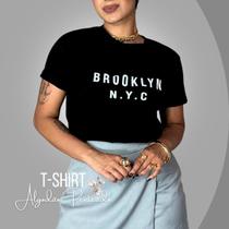 Camiseta t shirt blusa Preta Feminina com Estampa Brooklin NYC” Estilo Urbano e Conforto Serigrafia Premium