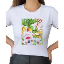 Camiseta T Shirt Branco Feminina Caju e Melancia