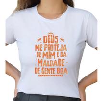 Camiseta T Shirt Branco Feminina Deus me Proteja