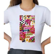 Camiseta T Shirt Branco Feminina Estampa Tropical Banana