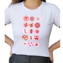 Camiseta T Shirt Branco Feminina Tendencia Cereja mod2