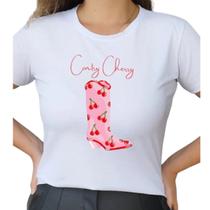 Camiseta T Shirt Branco Feminina Tendencia Contry Cherry