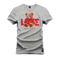 Camiseta T-Shirt Confortável Estampada Urso Love Grau