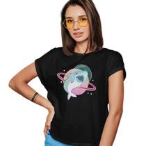 Camiseta T-Shirt Feminina Algodão Estampada Tubarão Espacial