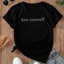 Camiseta T-Shirt Feminina Algodão Gola Careca Blusa Estampa Simples Love