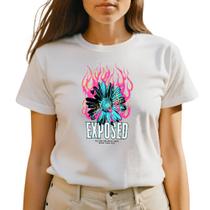 Camiseta T-shirt Feminina Algodão Premium Flor Fogo Blusinha Plus Size