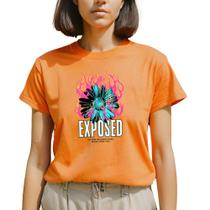 Camiseta T-shirt Feminina Algodão Premium Flor Fogo Blusinha Plus Size - GuGi