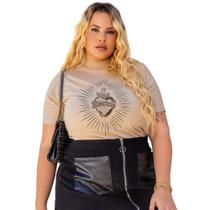 Camiseta T-shirt Feminina De Algodão Plus Size Moda Católica Estampa Sagrado Coração De Jesus