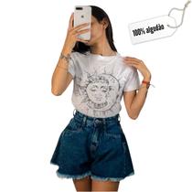 Camiseta T-Shirt Feminina de algodão Sol e Lua - MAF