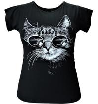 Camiseta T-shirt Feminina Estampada Gato de Óculos - Loayza Fashion