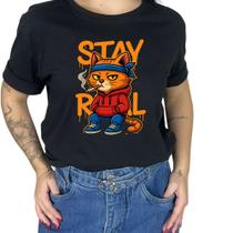 Camiseta T-shirt Feminina Personalizada Gatinho Elegante Confortavel