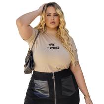 Camiseta T-Shirt Feminina Plus Size De Algodão Blusinha Bata Manga Curta 3/4 Gola Alta Estampada