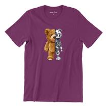 Camiseta T-shirt Gola Redonda Unissex Algodão Urso Metade Robô