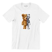 Camiseta T-shirt Gola Redonda Unissex Algodão Urso Metade Robô