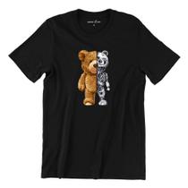 Camiseta T-shirt Gola Redonda Unissex Algodão Urso Metade Robô