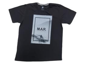 Camiseta t-shirt malha, preta com estampaM.A.R. tam. M, G e GG