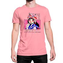 Camiseta T-Shirt Menina Gótica Pirulito Capacete Rosa