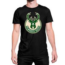Camiseta T-Shirt Milwaukee Bucks Logo Padrão Algodão