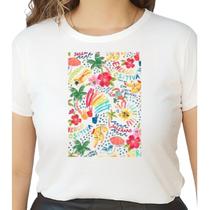 Camiseta T Shirt Off White Feminina Estampa Tropical Energia Positiva