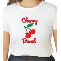 Camiseta T Shirt Off White Feminina Tendencia Cerejas ( Cherry Bomb)