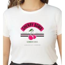 Camiseta T Shirt Off White Feminina Tendencia Cerejas ( Cherry Bomb Summer Vibes)