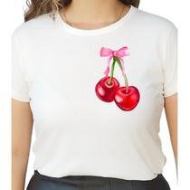 Camiseta T Shirt Off White Feminina Tendencia Cerejas Minimalista